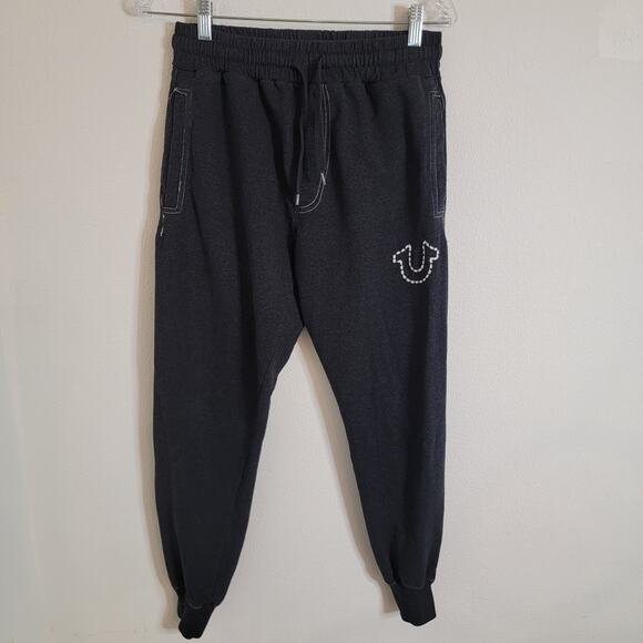 Y2K True Religion Black Sweatpant Loungewear Jogger Small Thick Stitch Cotton